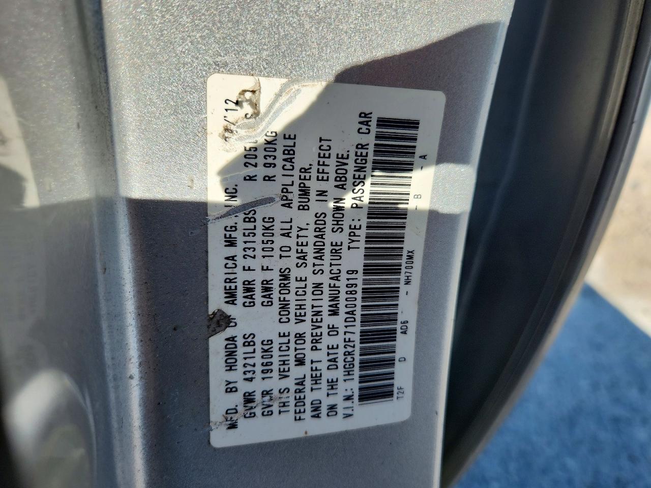 2013 HONDA ACCORD EX photo 12