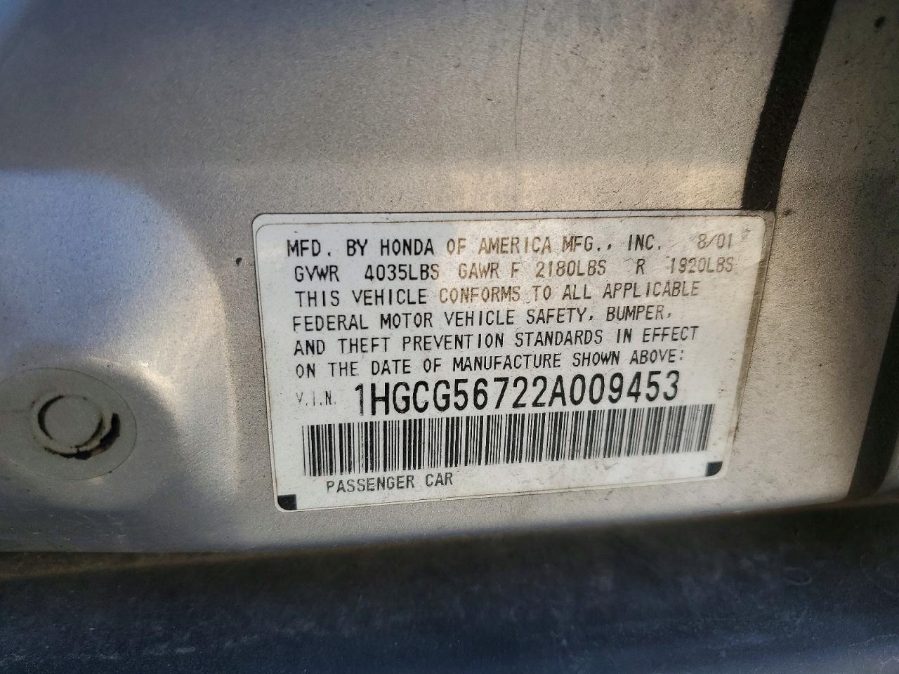 2002 HONDA ACCORD SE photo 13
