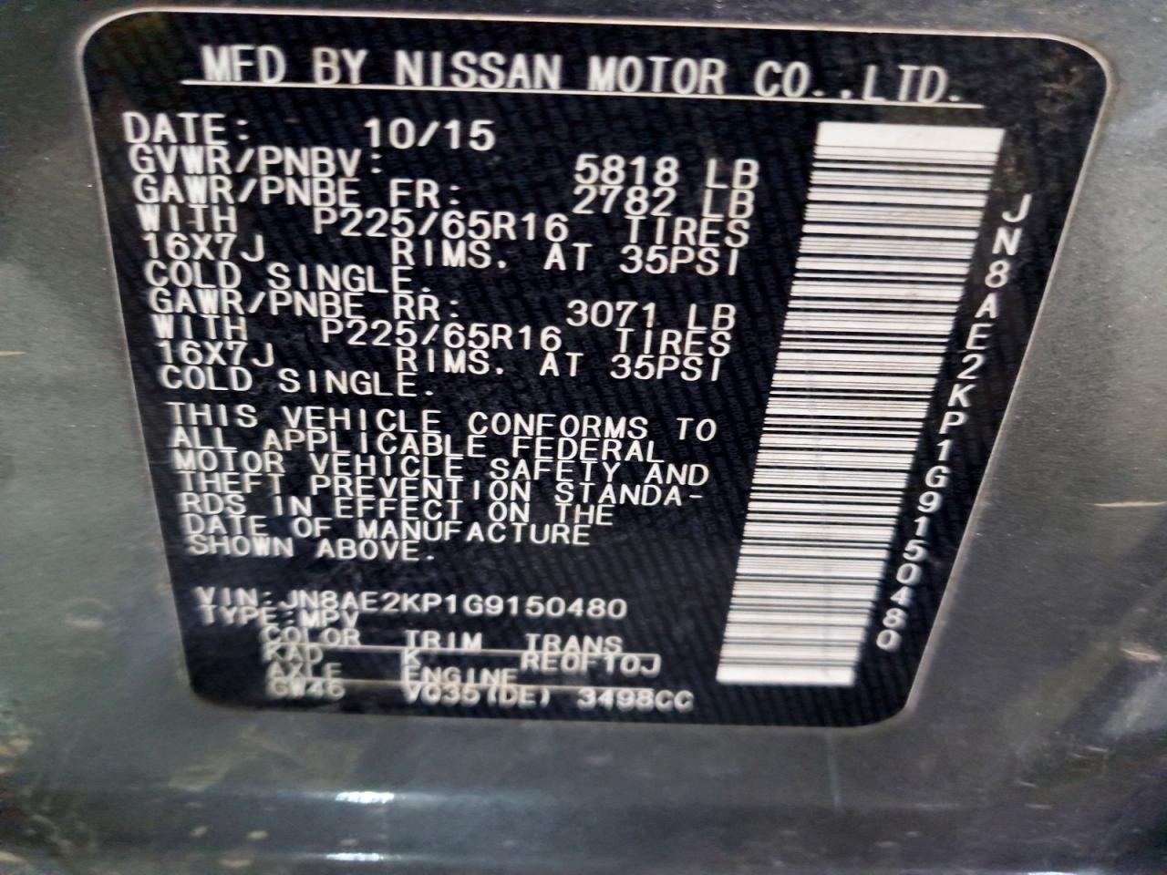 2016 NISSAN QUEST 3.5 SV photo 13