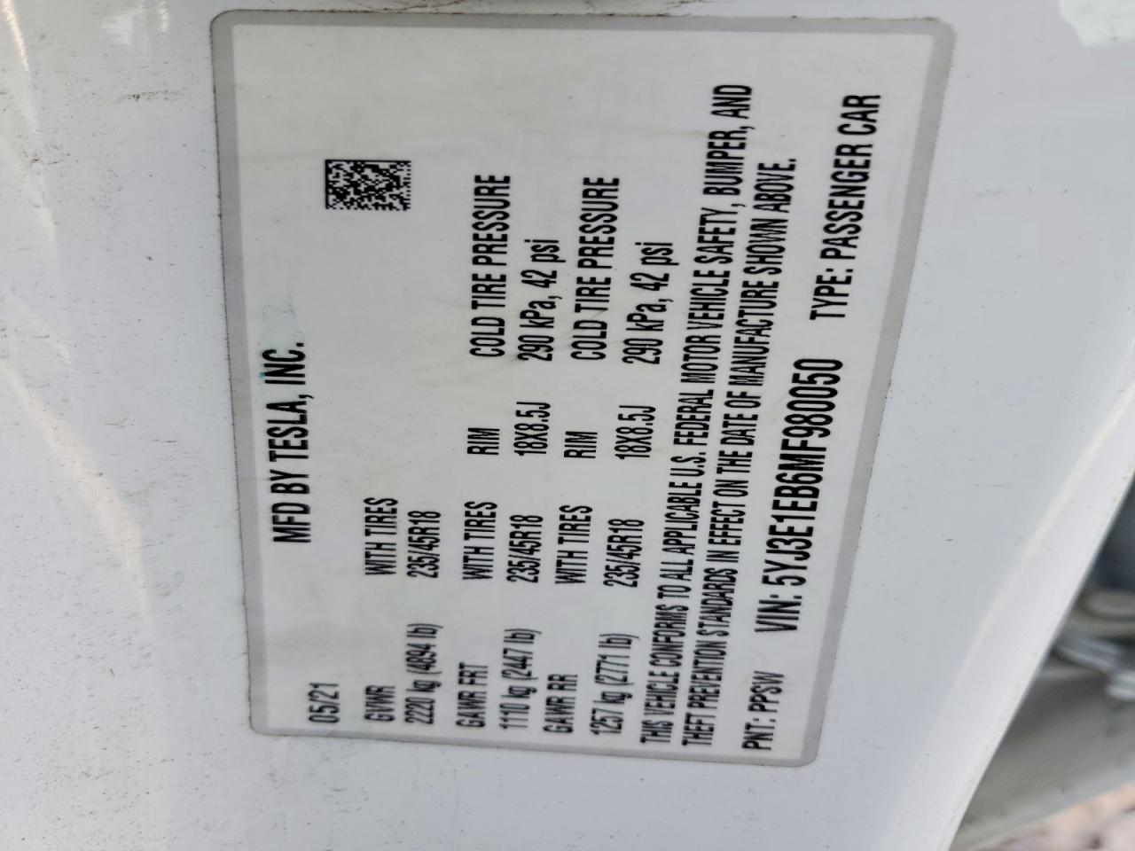 2021 TESLA MODEL 3 photo 12