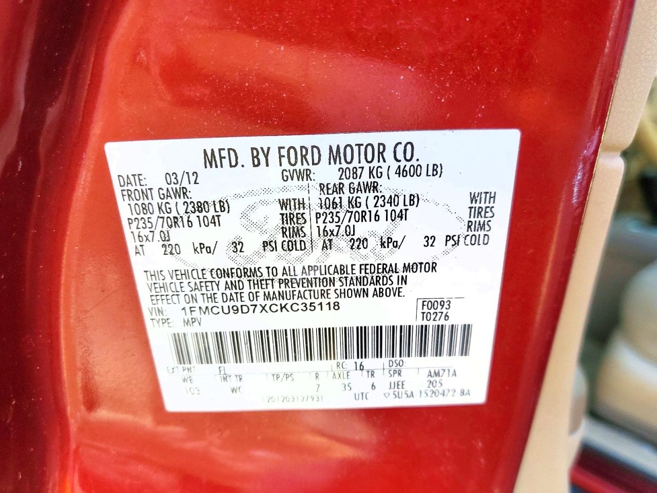 2012 FORD ESCAPE XLT photo 37