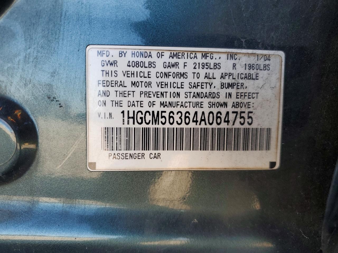 2004 HONDA ACCORD LX photo 34