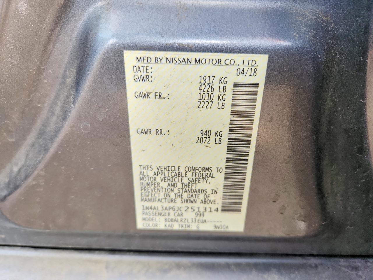 2018 NISSAN ALTIMA 2.5 photo 12