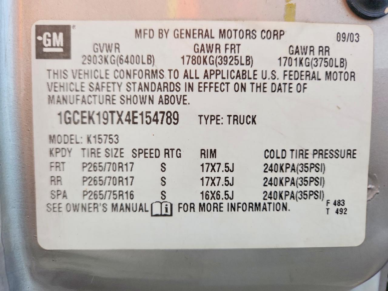 2004 CHEVROLET SILVERADO K1500 photo 12