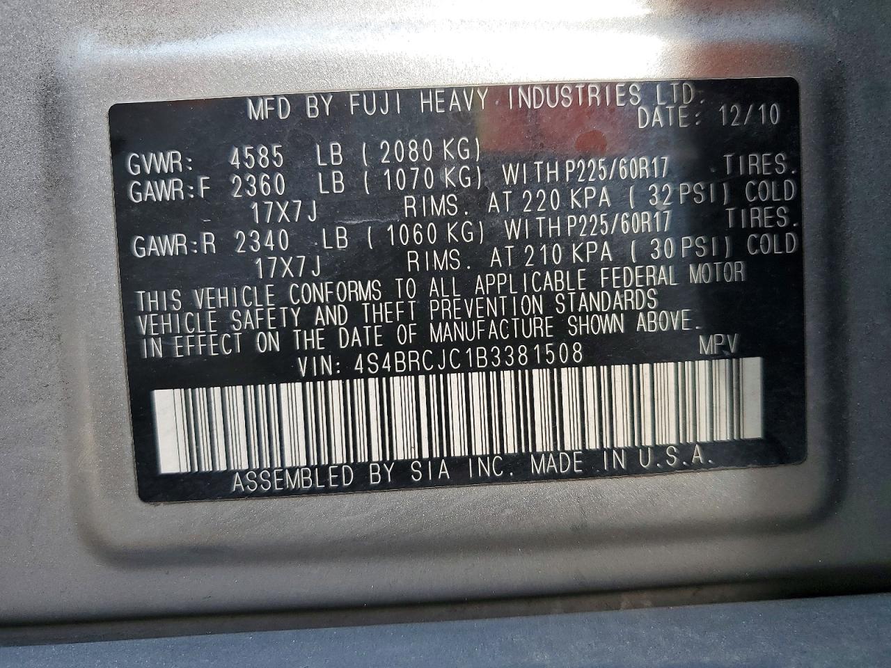 2011 SUBARU OUTBACK 2.5I LIMITED photo 13
