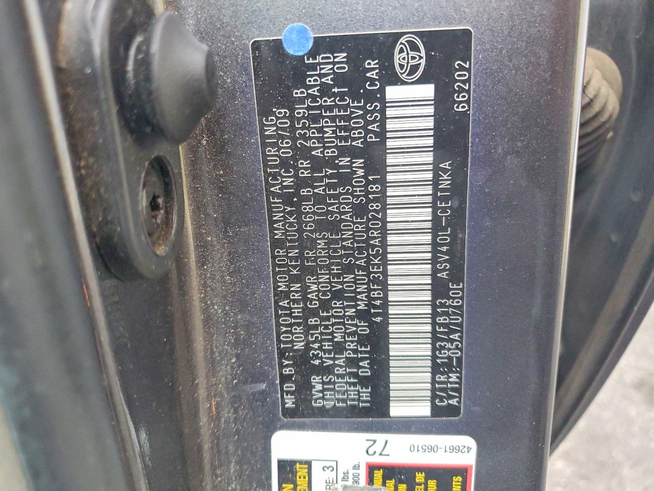 2010 TOYOTA CAMRY BASE photo 12