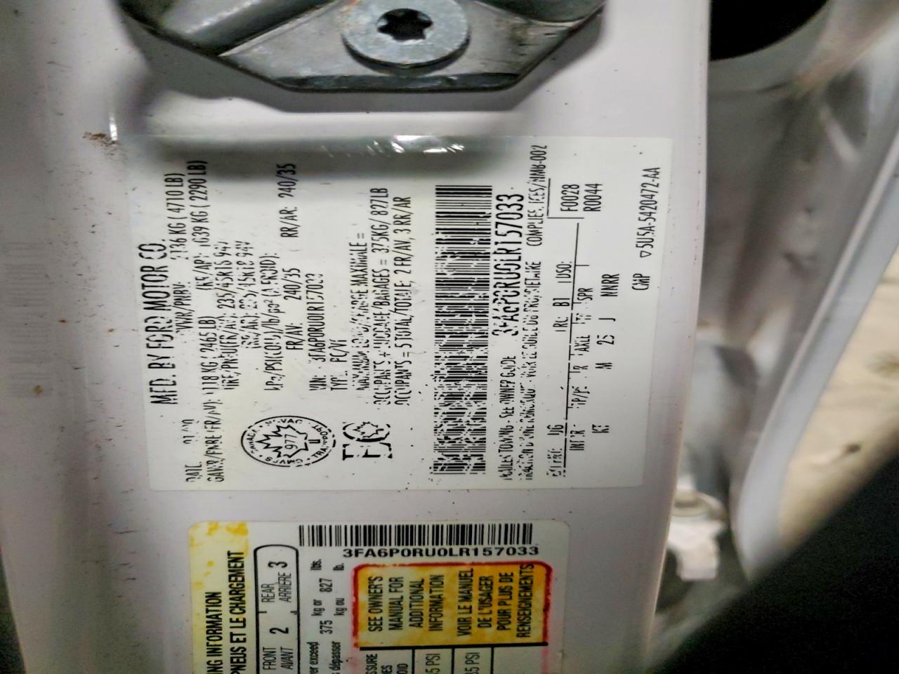 2020 FORD FUSION TITANIUM photo 13