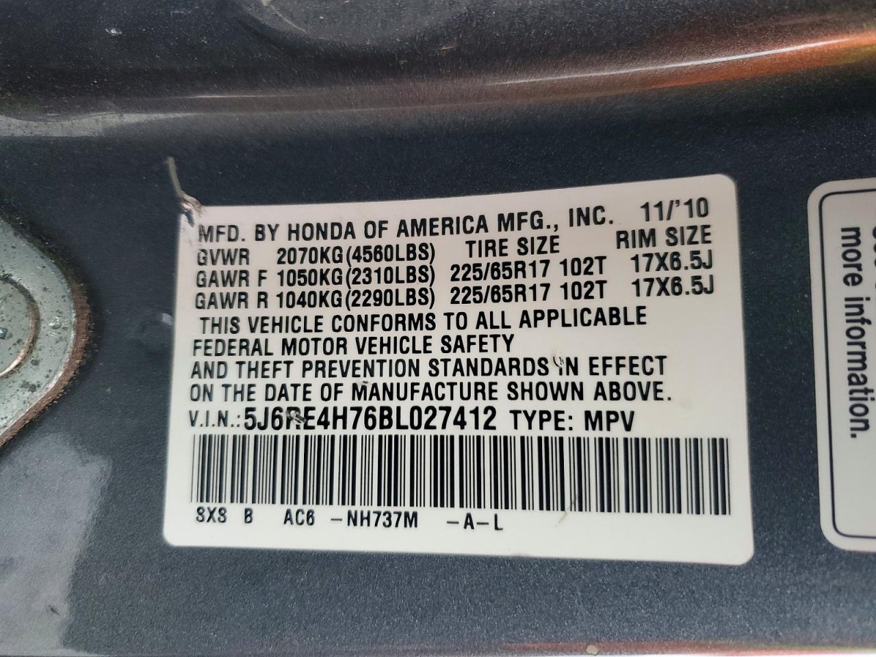 2011 HONDA CR-V EXL photo 25
