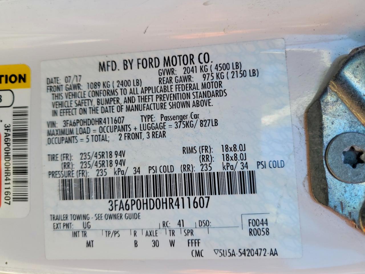 2017 FORD FUSION SE photo 12