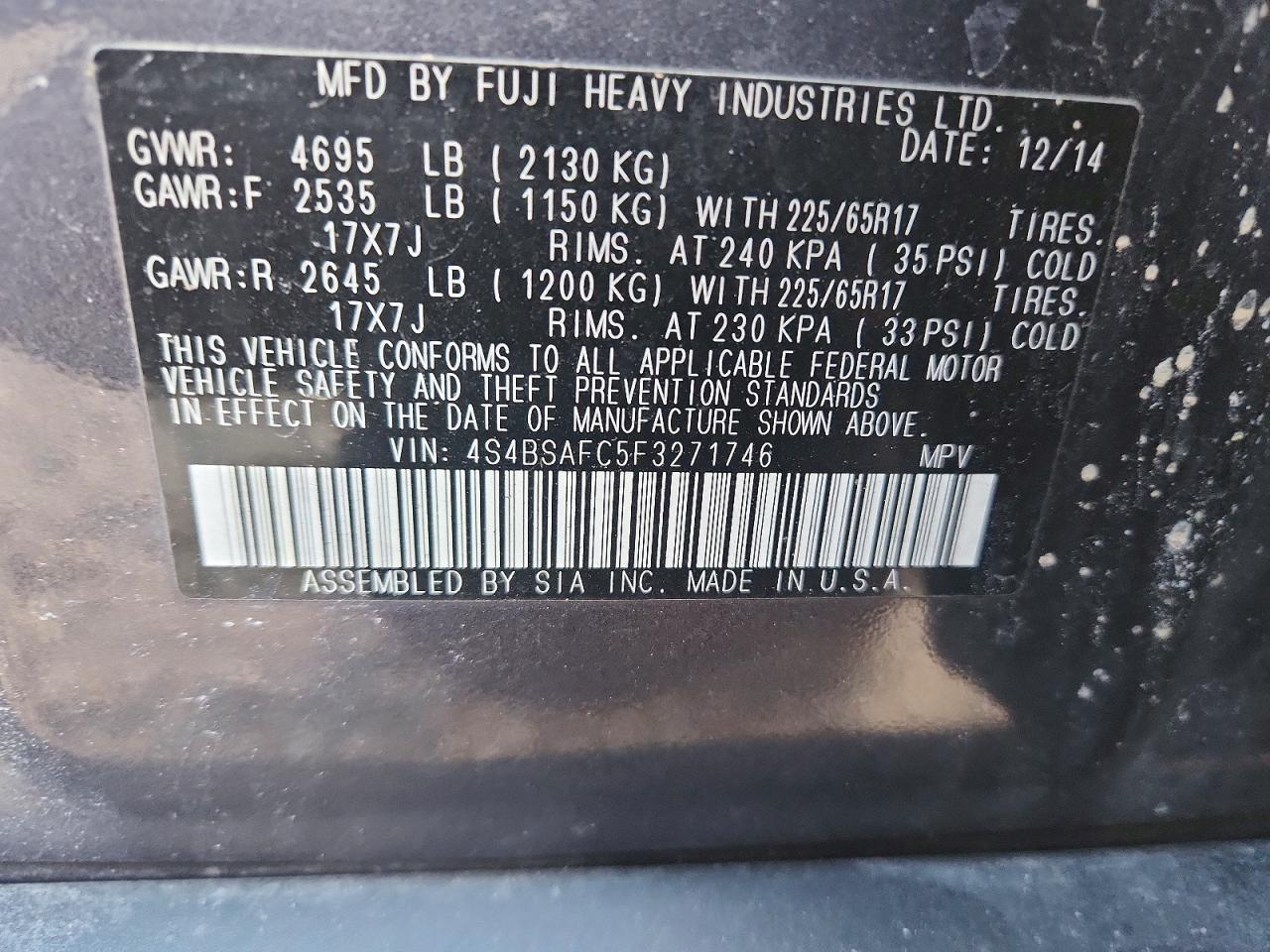 2015 SUBARU OUTBACK 2.5I PREMIUM photo 25