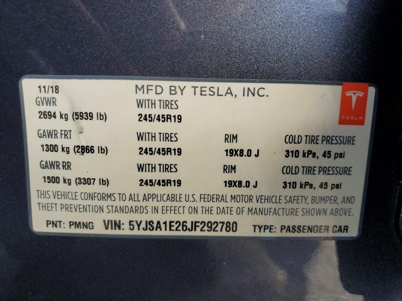 2018 TESLA MODEL S photo 12