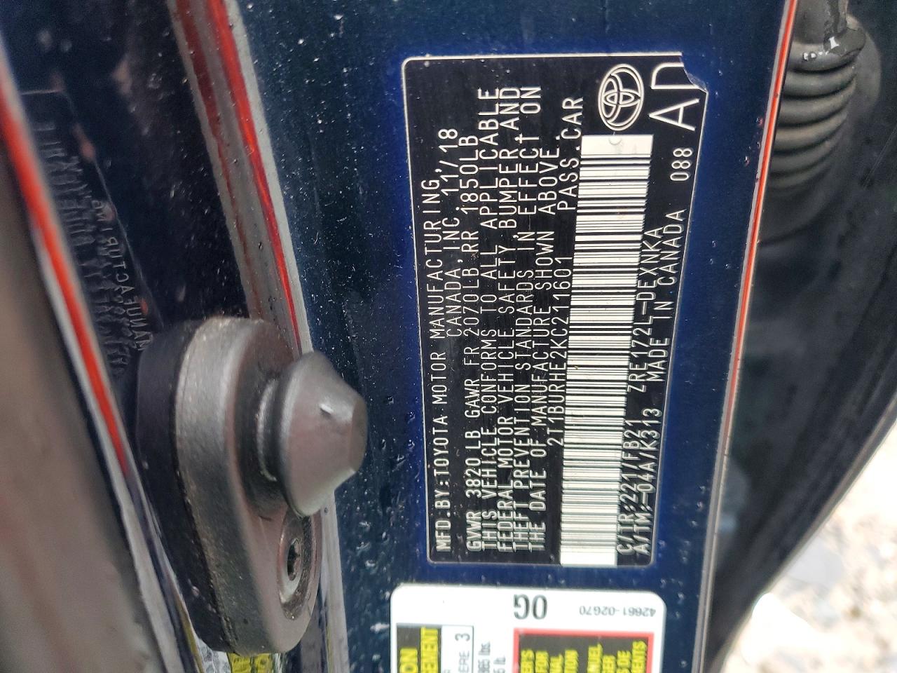 2019 TOYOTA COROLLA L photo 13