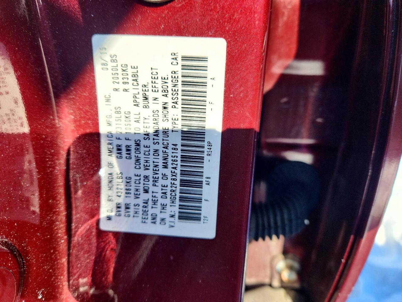 2015 HONDA ACCORD EXL photo 12