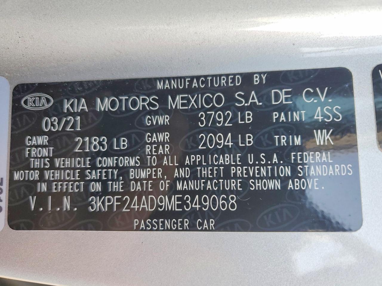 2021 KIA FORTE FE photo 12
