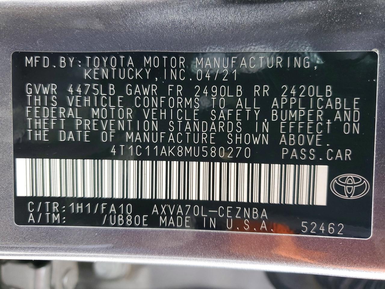2021 TOYOTA CAMRY LE photo 13