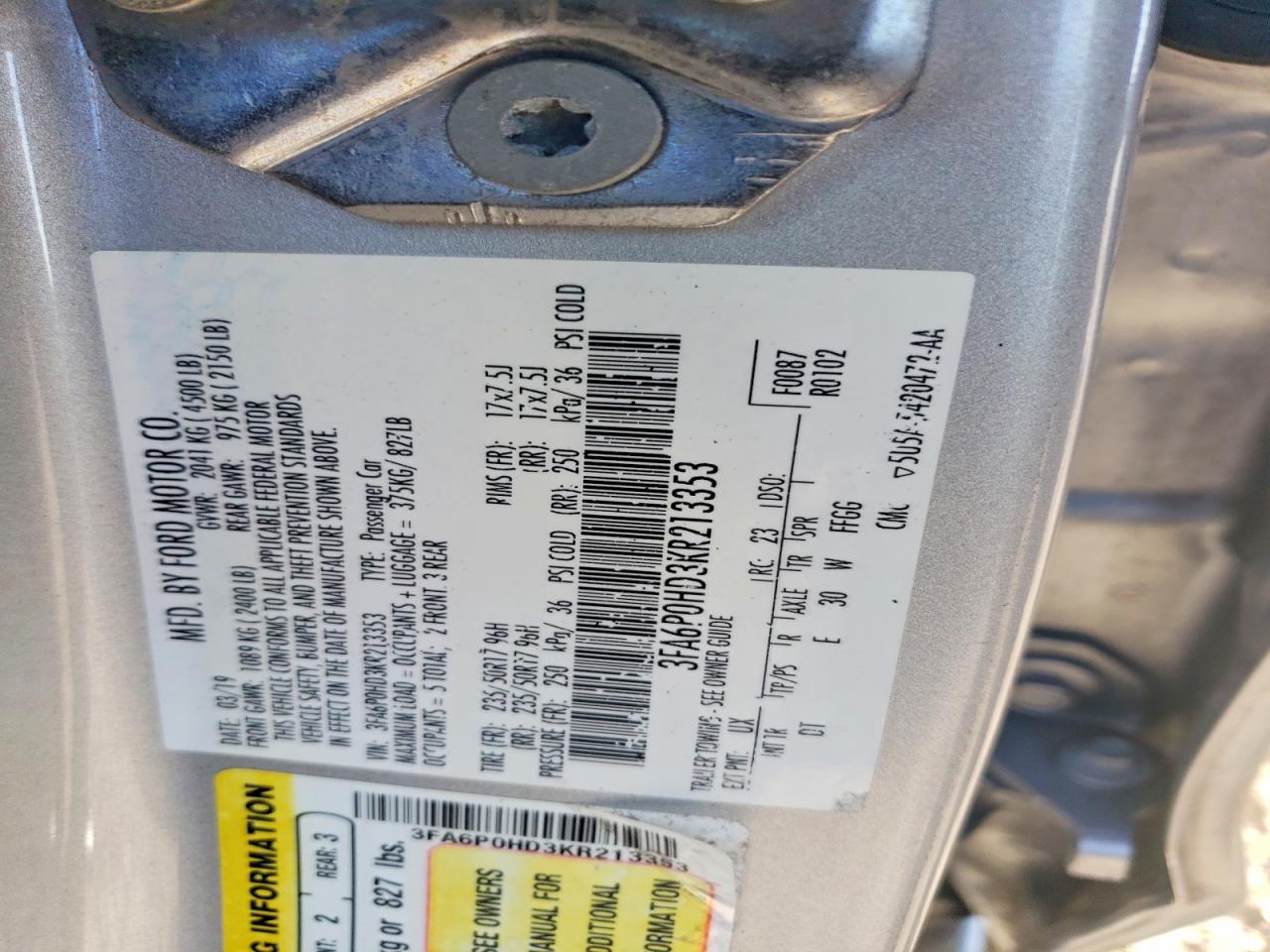 2019 FORD FUSION SE photo 13