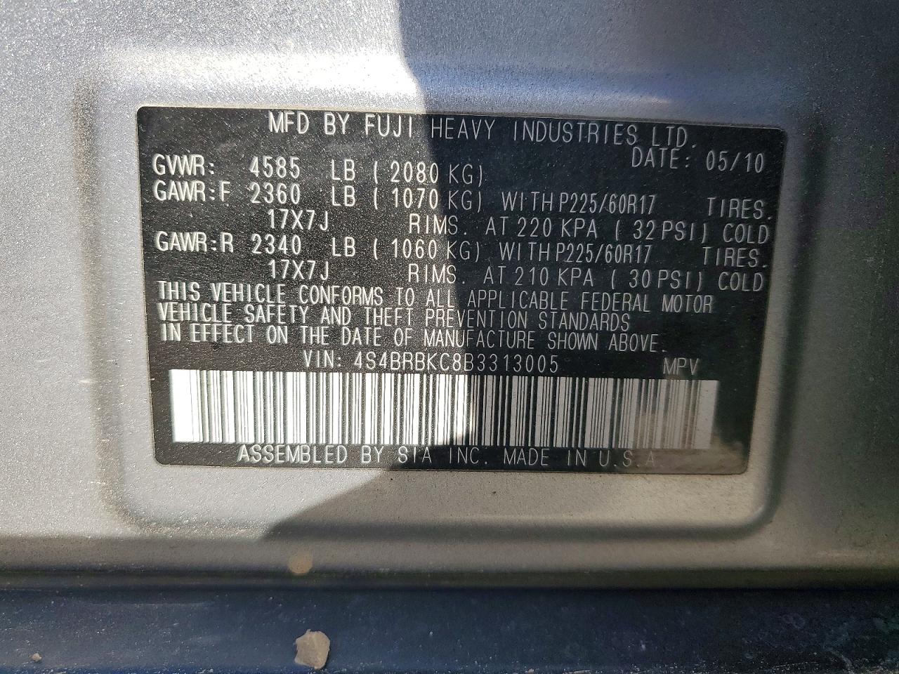 2011 SUBARU OUTBACK photo 13