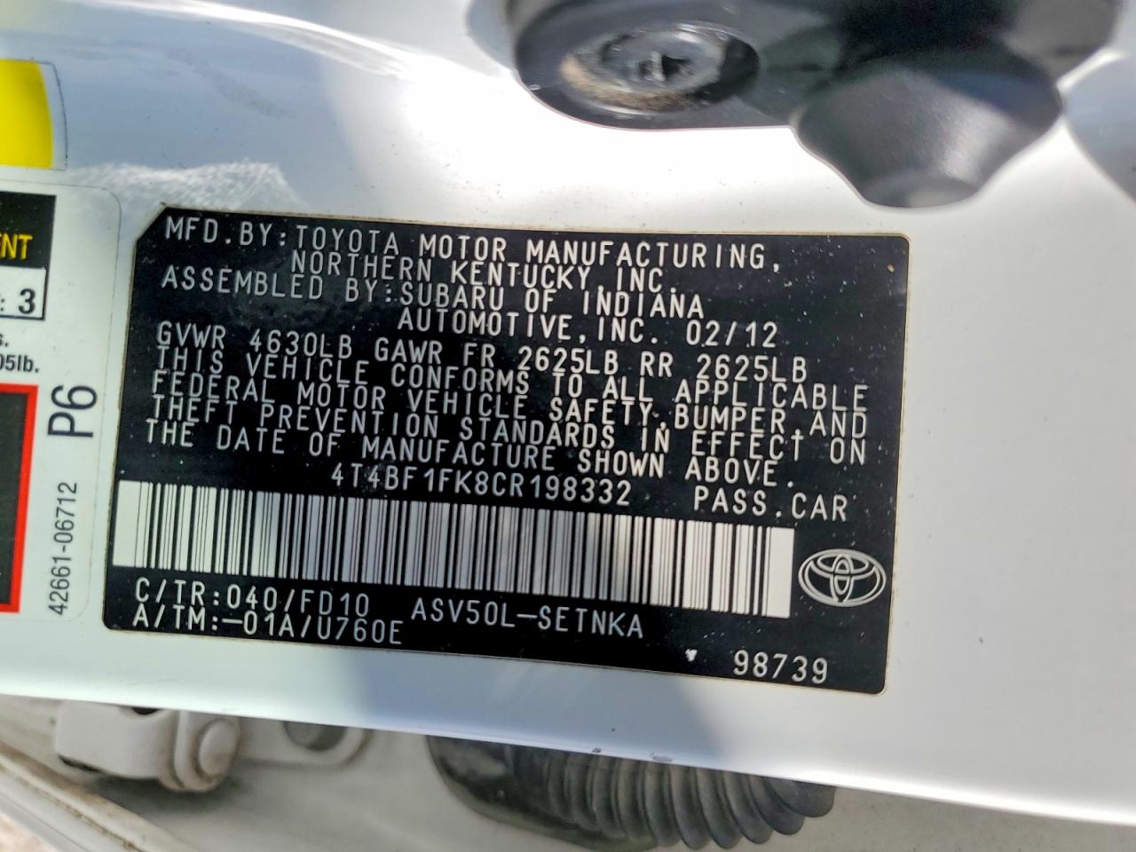 2012 TOYOTA CAMRY BASE photo 37