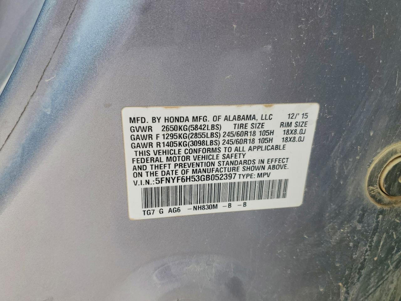 2016 HONDA PILOT EXL photo 12