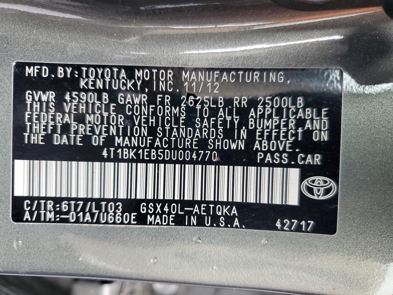 2013 TOYOTA AVALON BASE photo 12