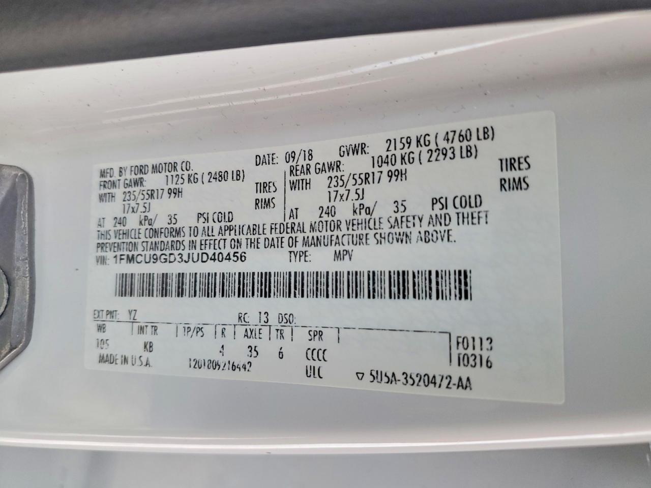 2018 FORD ESCAPE SE photo 13