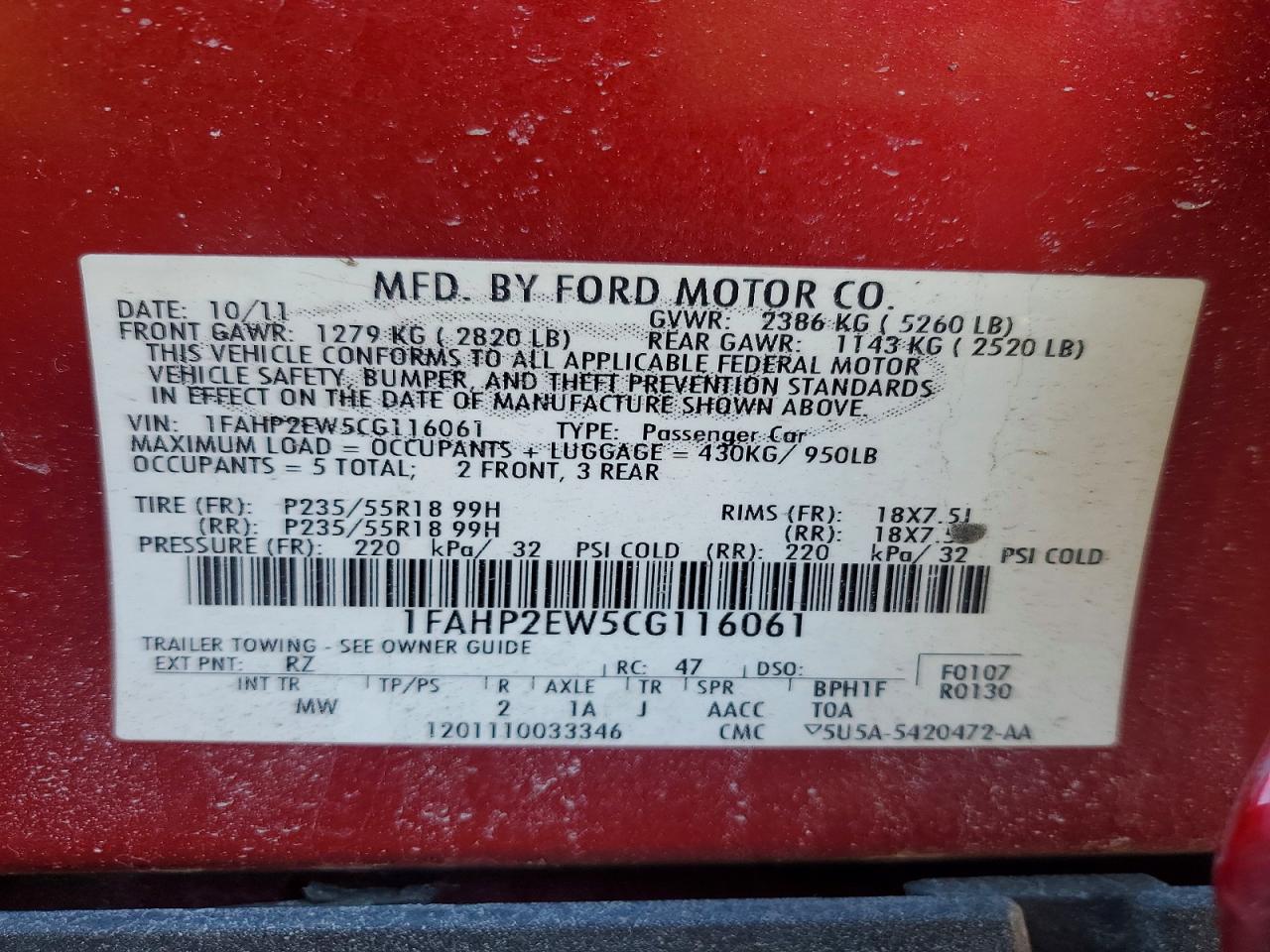 2012 FORD TAURUS SEL photo 37