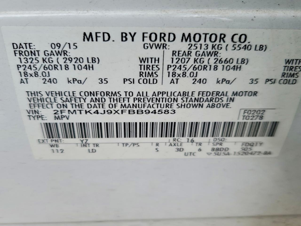 2015 FORD EDGE SEL photo 14