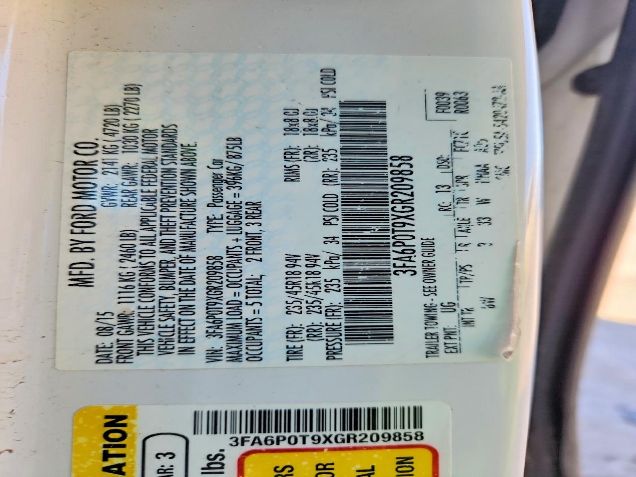 2016 FORD FUSION SE photo 12