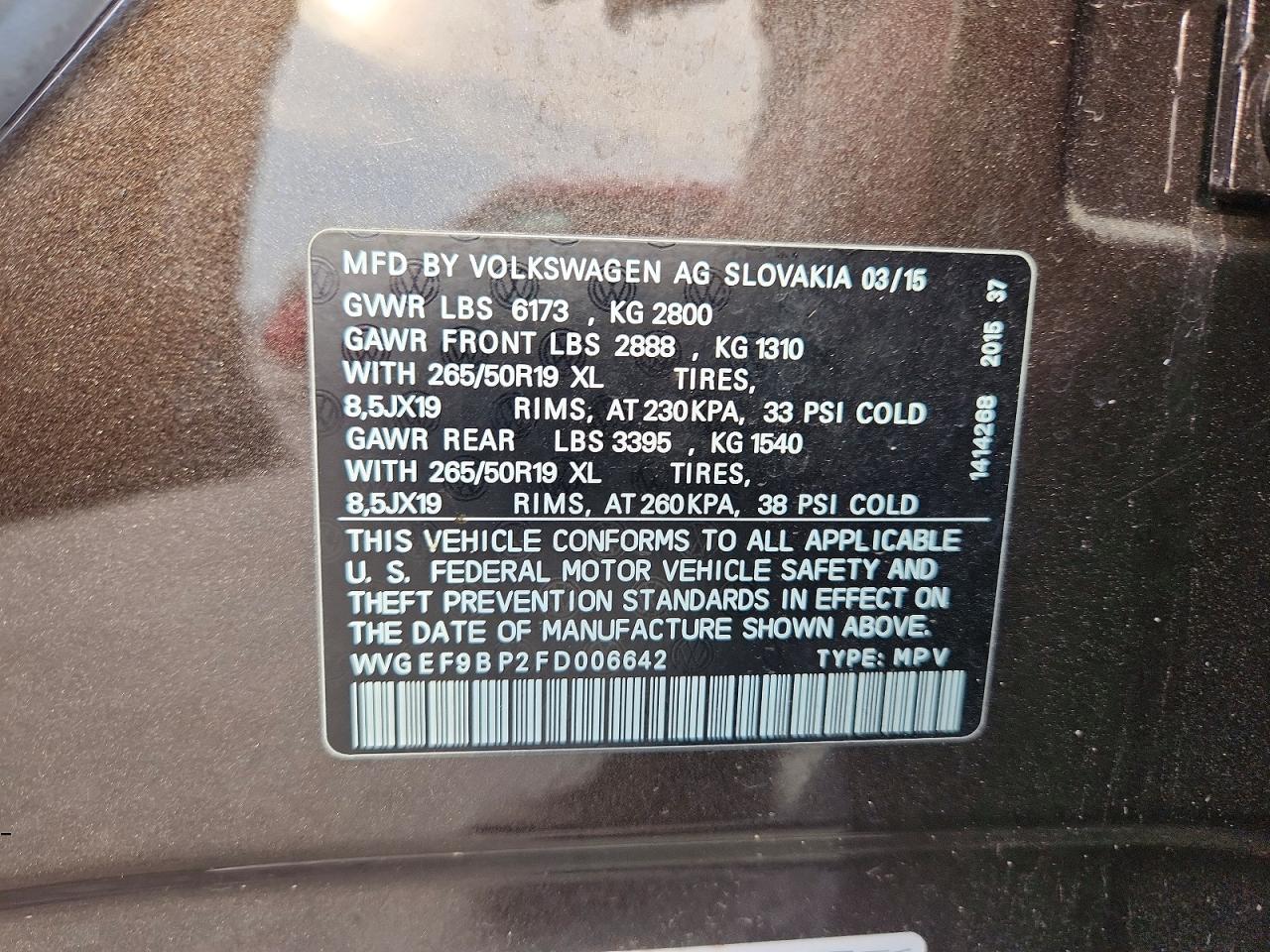 2015 VOLKSWAGEN TOUAREG V6 photo 23