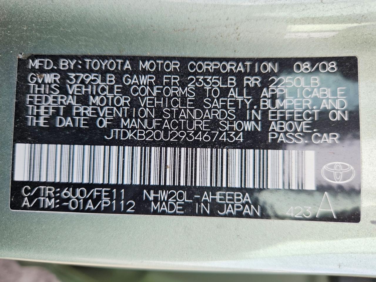 2009 TOYOTA PRIUS BASE photo 12