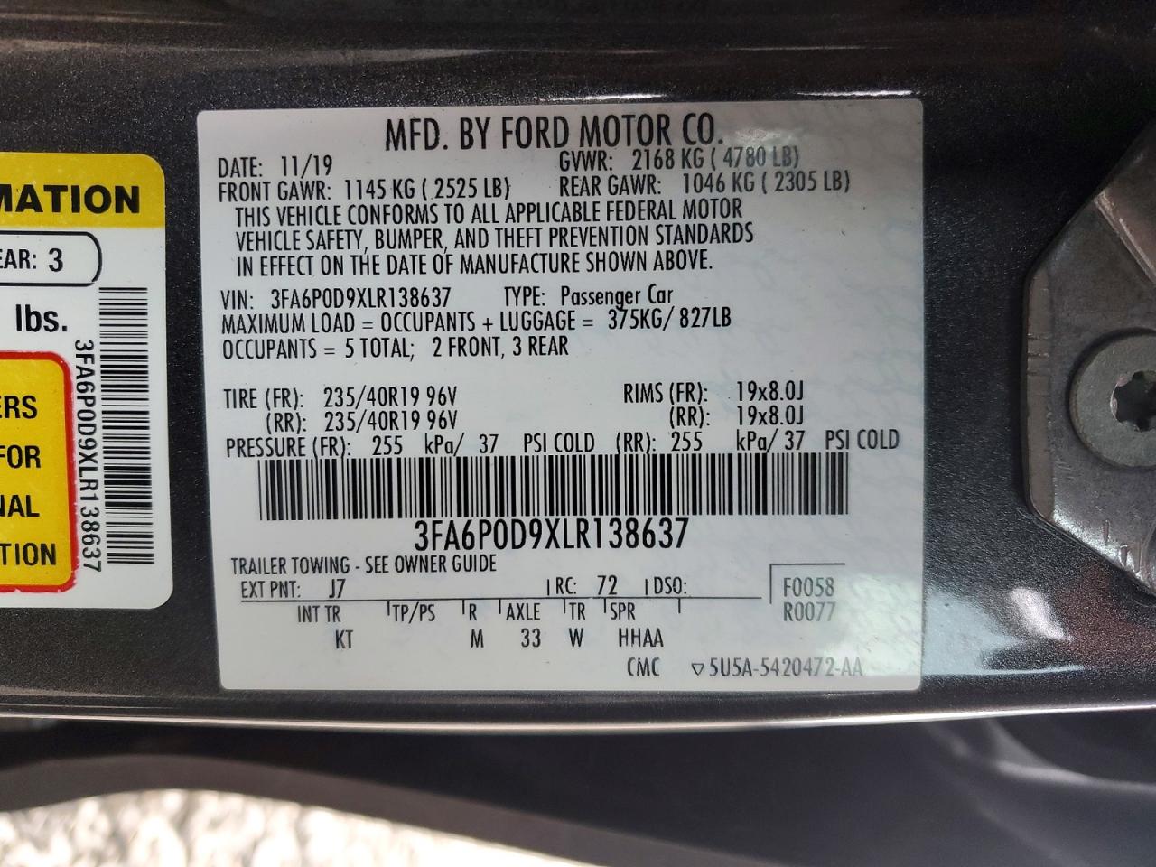2020 FORD FUSION TITANIUM photo 34