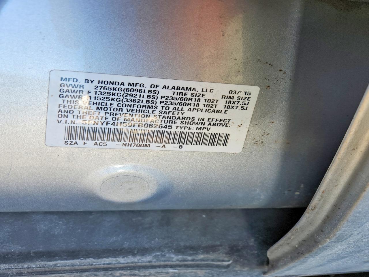 2015 HONDA PILOT EXL photo 13