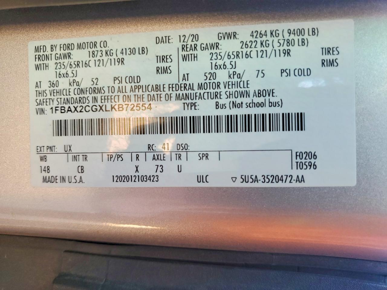 2020 FORD TRANSIT T-350 photo 25