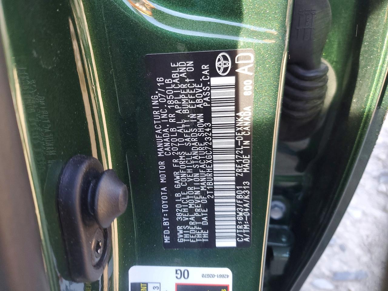 2016 TOYOTA COROLLA LE photo 12
