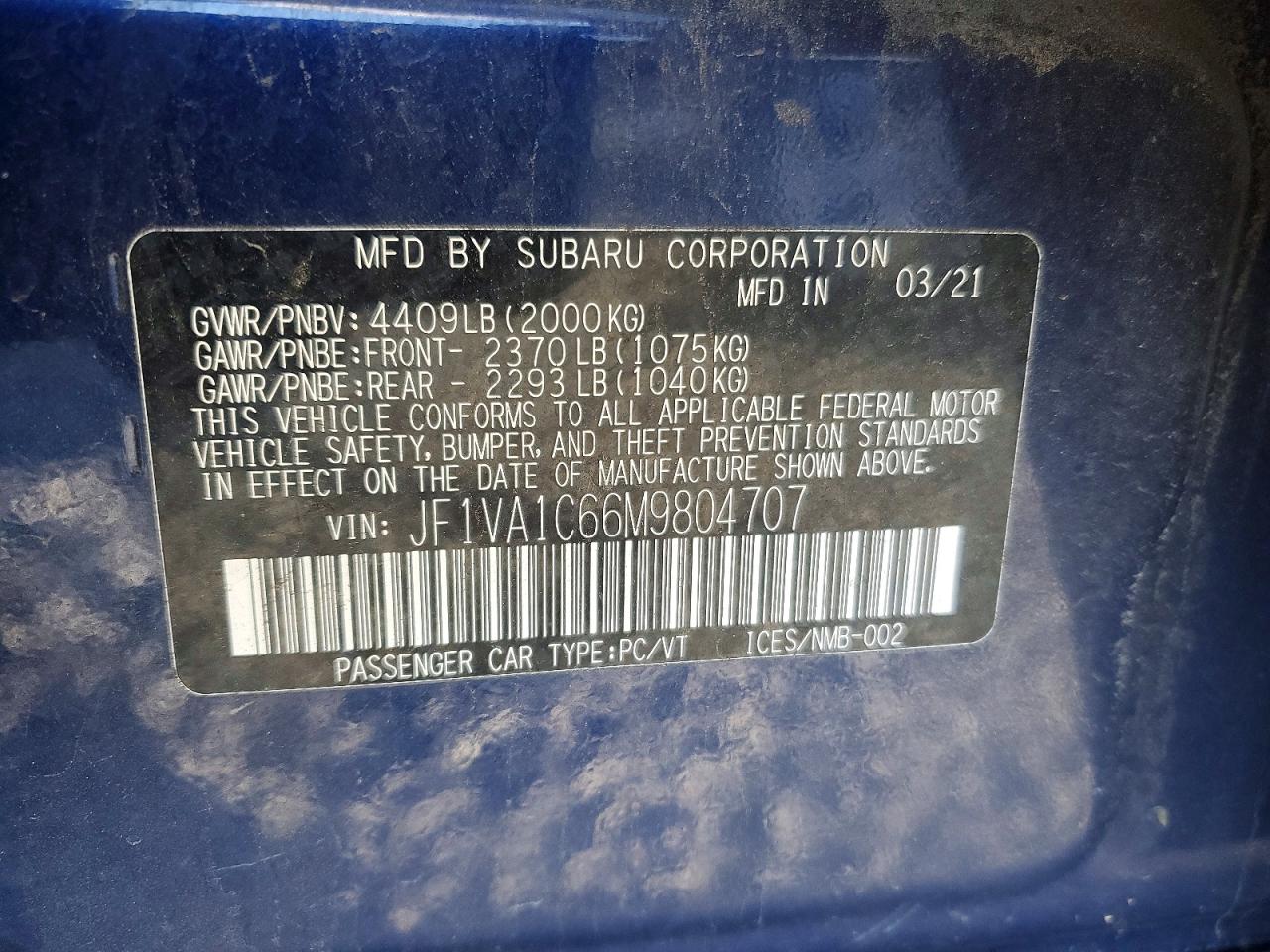 2021 SUBARU WRX PREMIUM photo 13