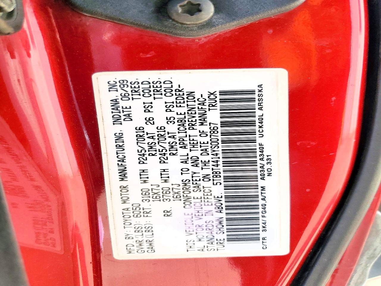 2000 TOYOTA TUNDRA ACCESS CAB photo 20