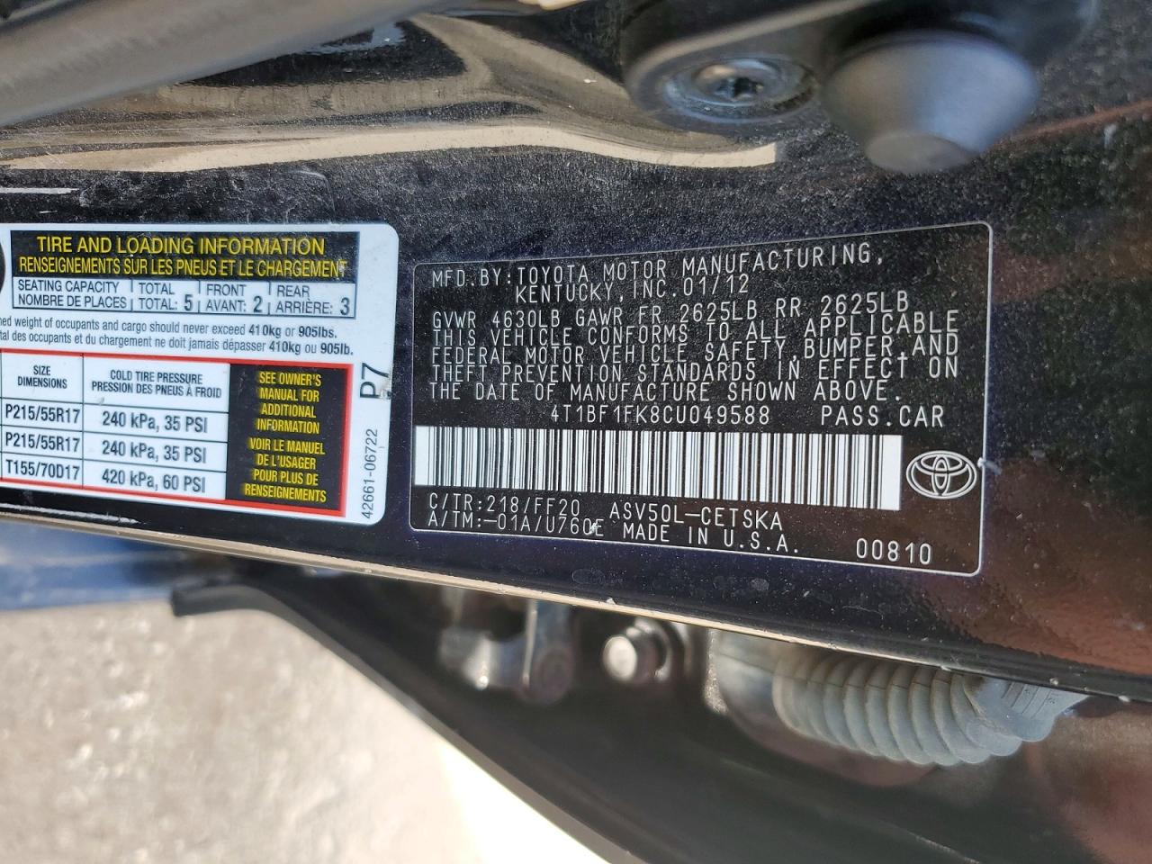 2012 TOYOTA CAMRY SE photo 23