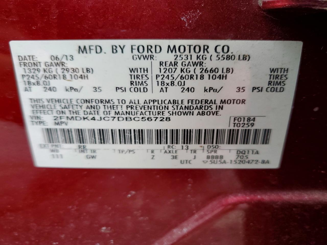 2013 FORD EDGE SEL photo 13