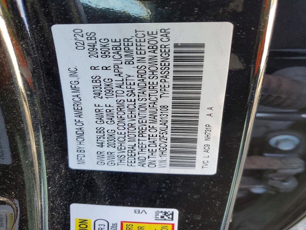 2020 HONDA ACCORD EXL photo 12