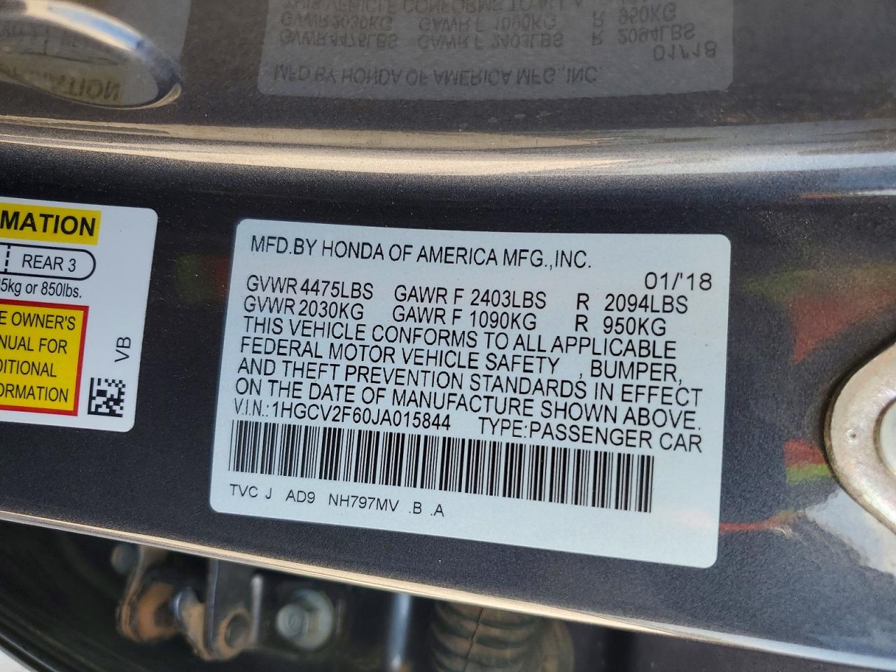 2018 HONDA ACCORD EXL photo 37