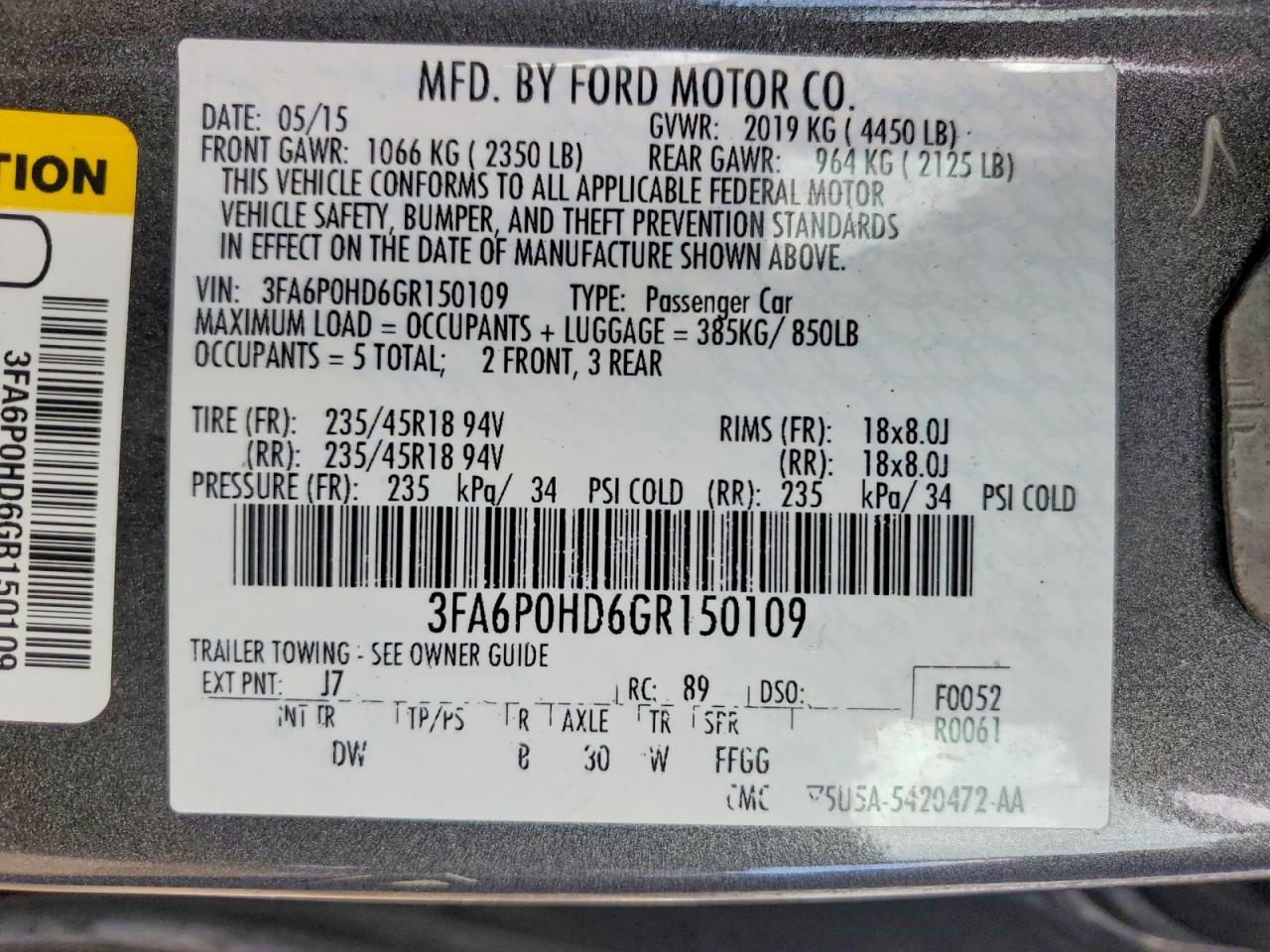 2016 FORD FUSION SE photo 13