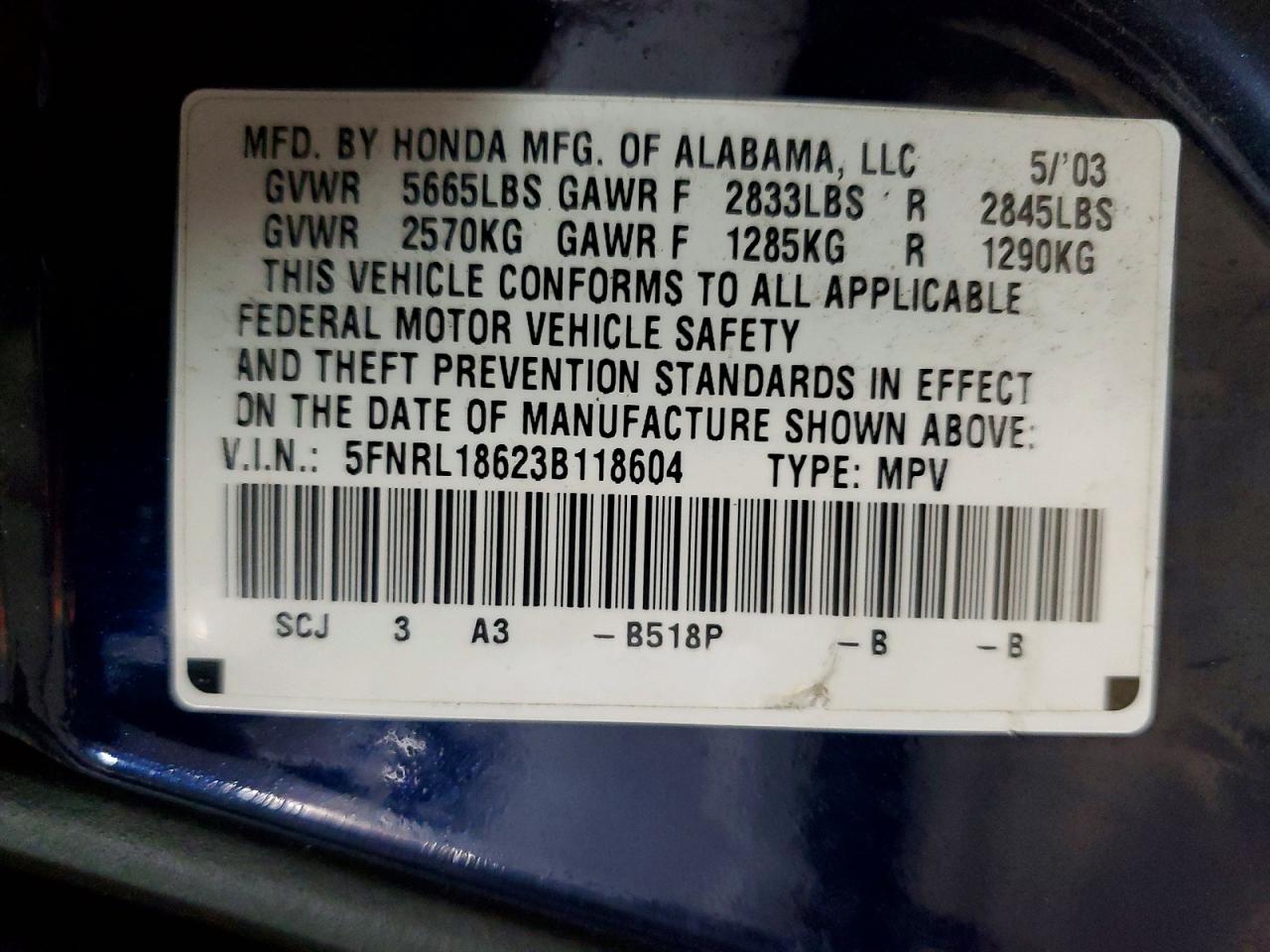 2003 HONDA ODYSSEY EX photo 13