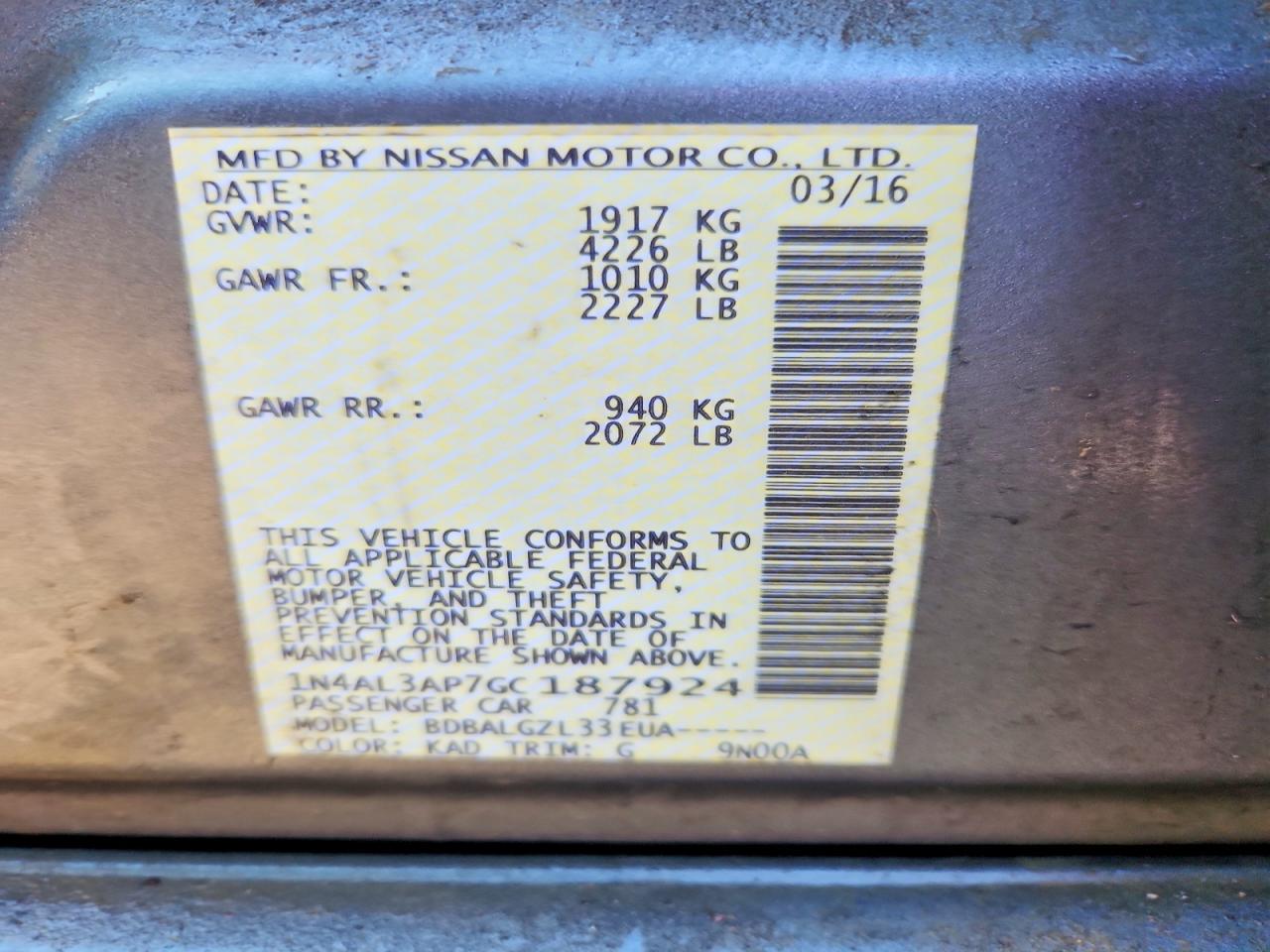 2016 NISSAN ALTIMA 2.5 S photo 12