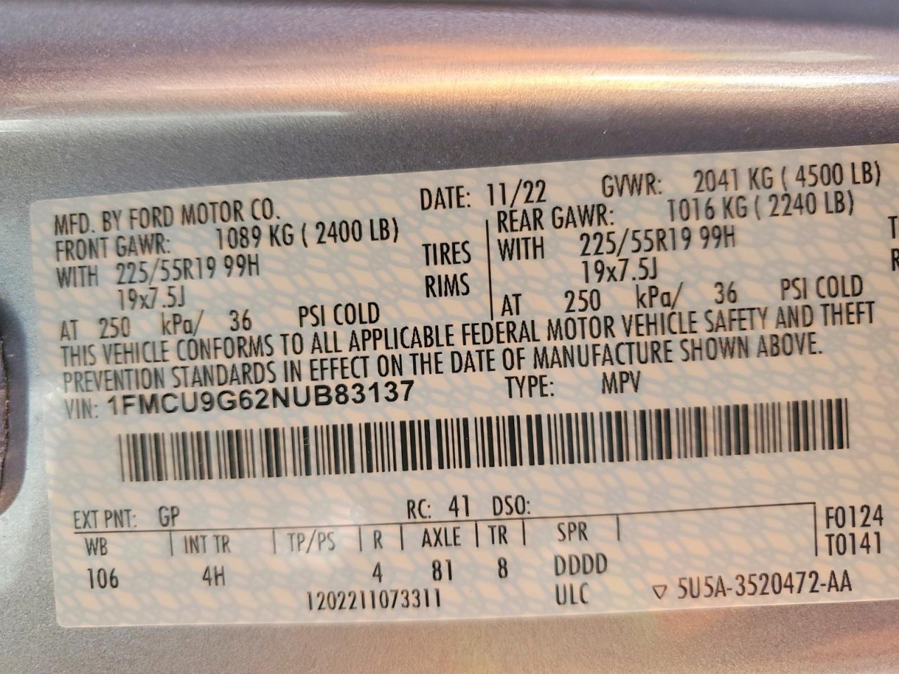 2022 FORD ESCAPE SE photo 12