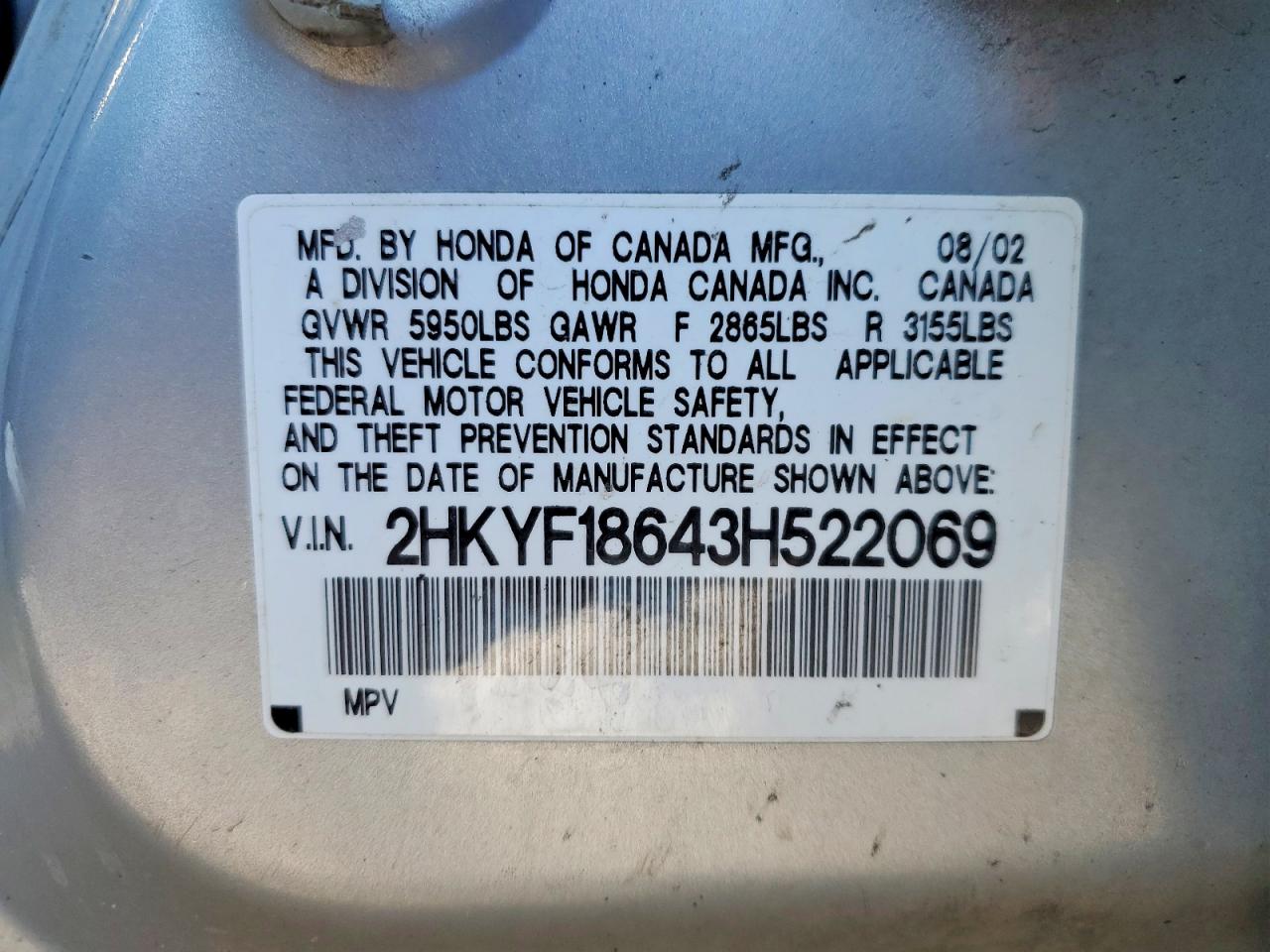 2003 HONDA PILOT EXL photo 13