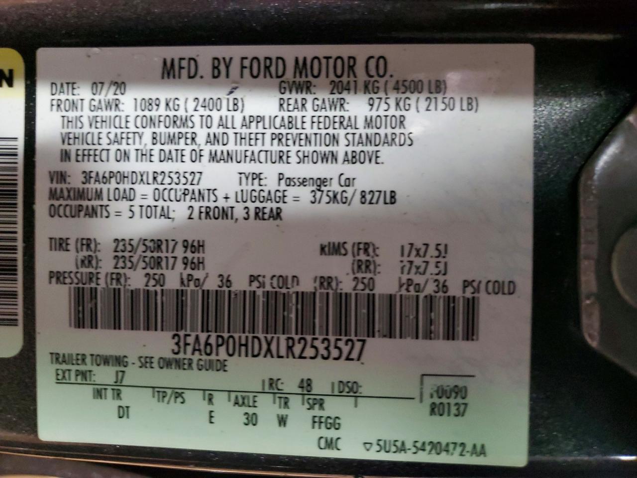 2020 FORD FUSION SE photo 34