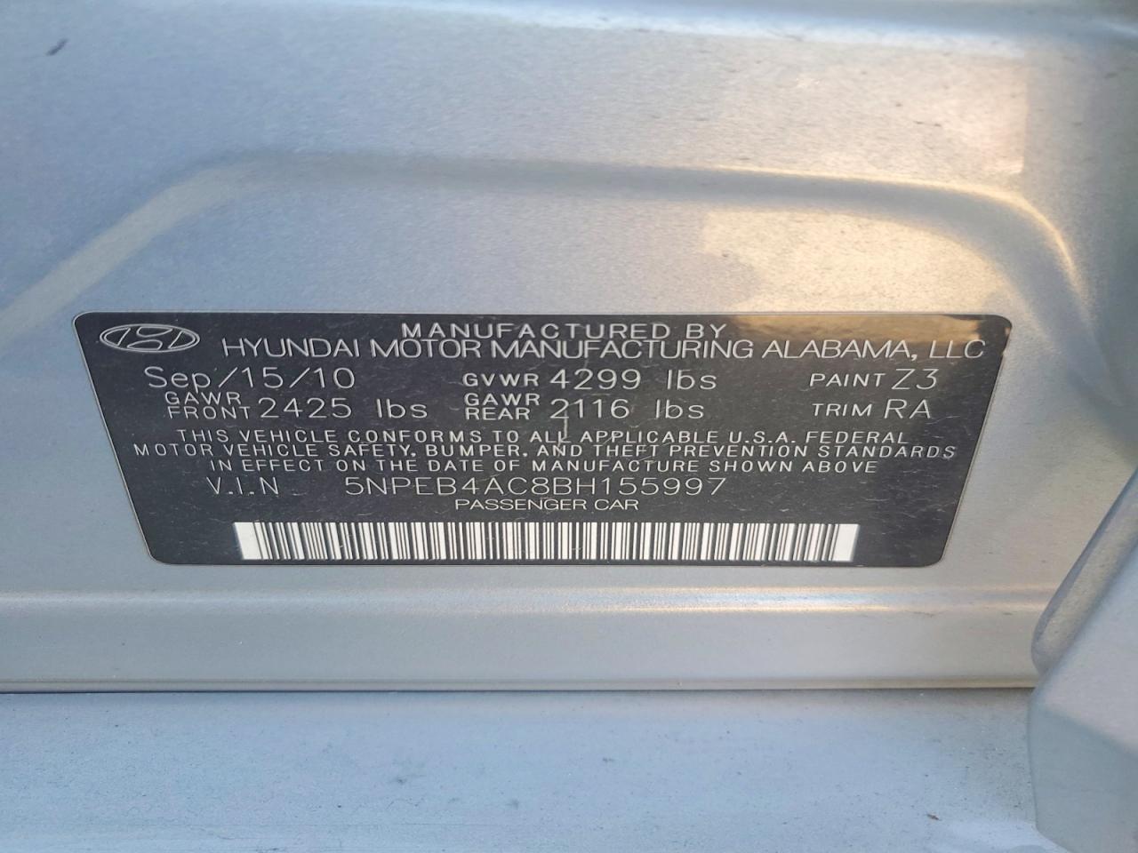 2011 HYUNDAI SONATA GLS photo 34