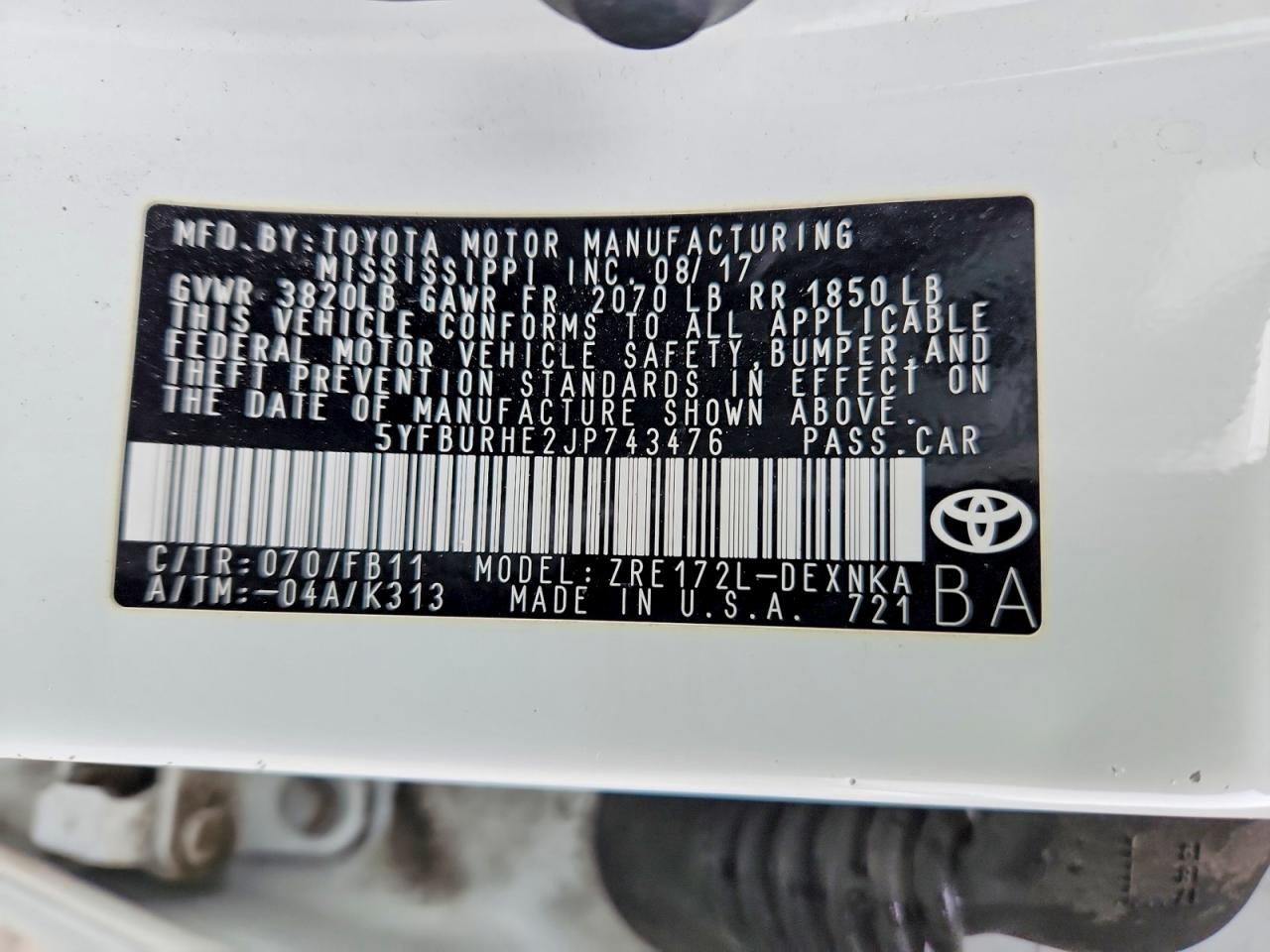 2018 TOYOTA COROLLA LE photo 12