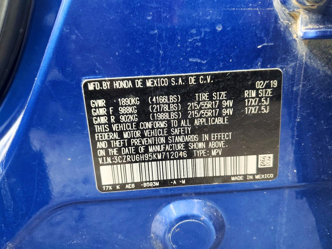 2019 HONDA HR-V TOURING photo 25