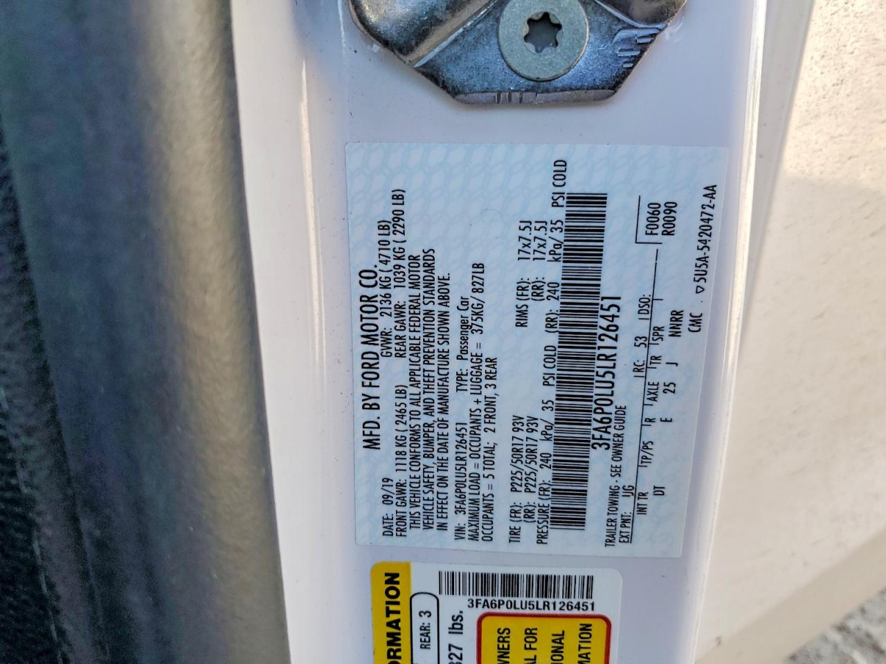 2020 FORD FUSION SE photo 45